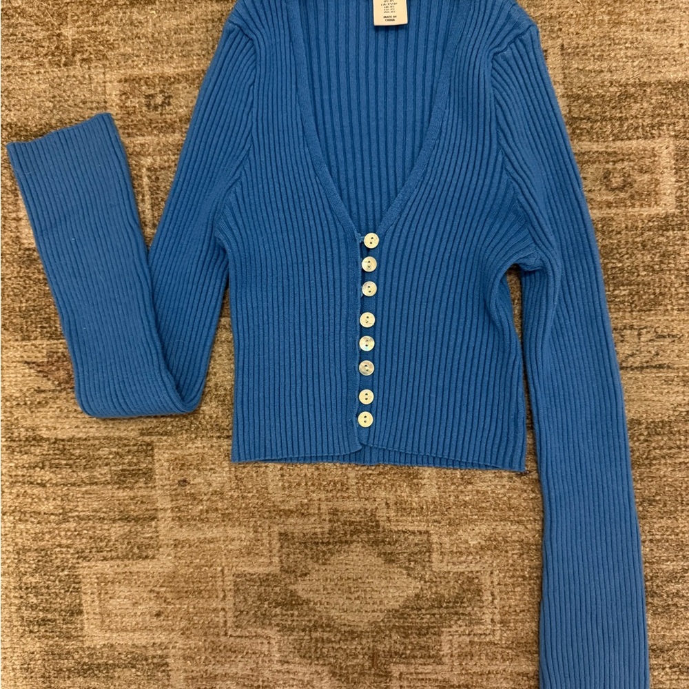 Sincerely Jules Blue Button Down Ribbed Top